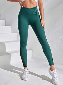 Easithlete Quần Leggings Thể thao Nữ màu trơn - màu xanh lá - Xem 2