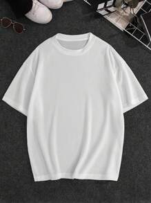 Manfinity Homme Loose Fit Men's Solid Drop Shoulder Round Neck T-Shirt - White - View 4