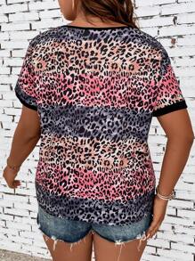 SHEIN LUNE 大碼豹紋印花滾邊T恤 - 彩色 - 查看 2