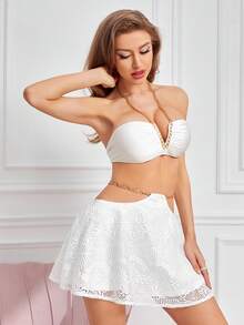 Allurite Chain Detail Halter Top & Lace Skirt - White - View 4