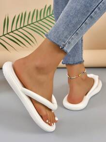 Women Minimalist Toe Post Flip-Flops, Fashion White EVA Flip Flops - White - View 6