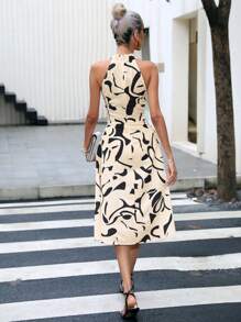 Aveloria Allover Print Zip Back Halter Dress Workwear