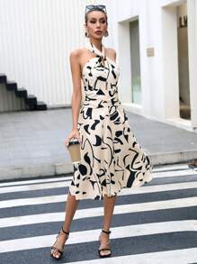 Aveloria Allover Print Zip Back Halter Dress Workwear