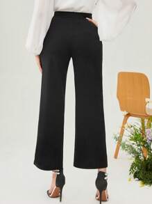 Modelyn 紐扣細節下擺開叉長褲 - 黑色 - 查看 3