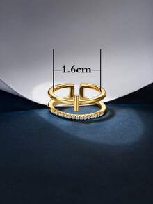 1入組時尚設計交叉銀戒指帶方晶鋯石石頭鑲嵌 - 金黃色 - 查看 5