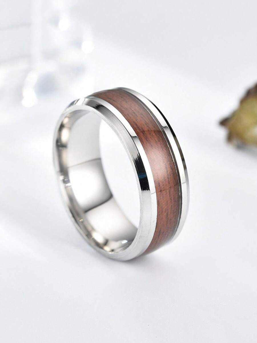 1 Miếng Đúng mốt Thép không gỉ Hạt gỗ Keo dán Dải Tối giản Nhẫn Để Trang Trí Hàng Ngày - Nhiều màu - Xem 1