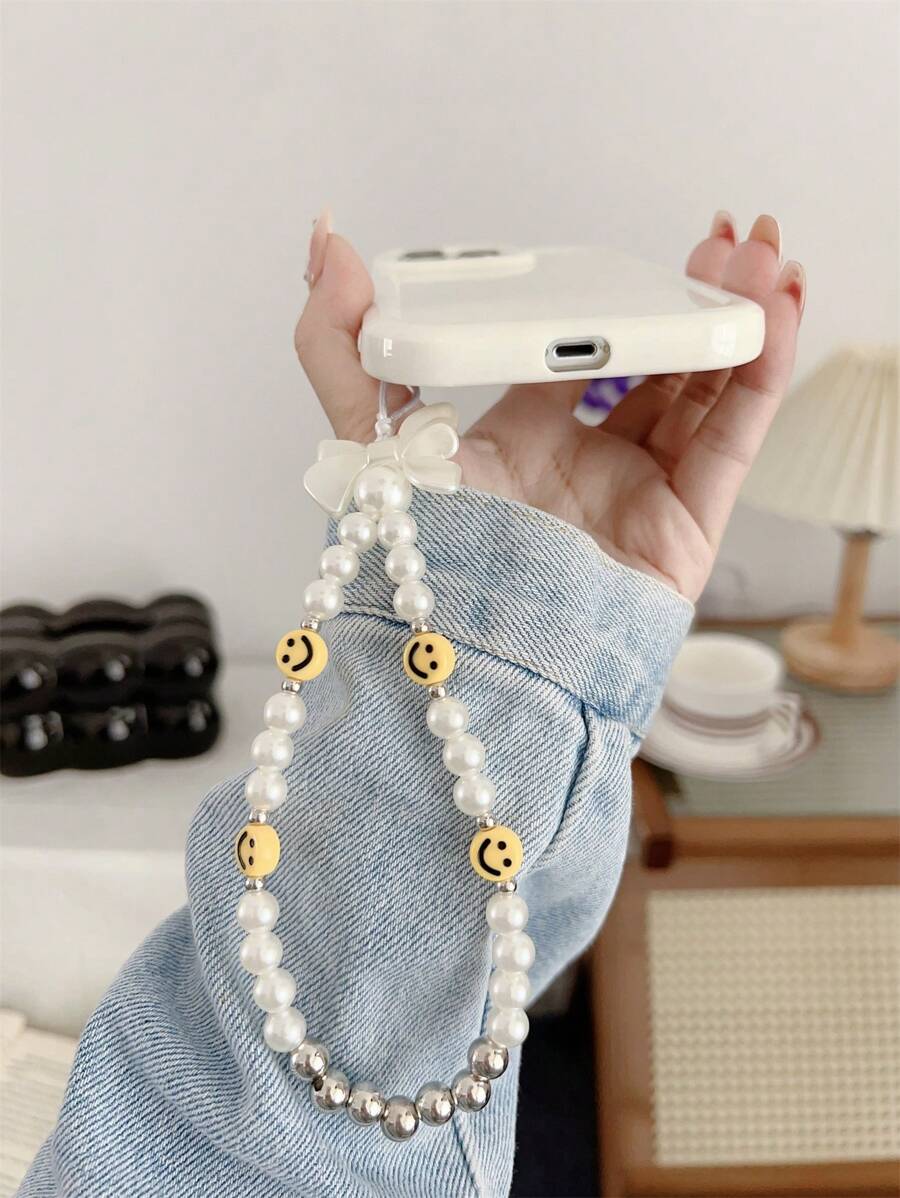 微笑裝飾珍珠手機掛繩