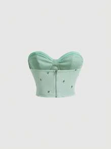 SHEIN MOD Floral Embroidery Bustier Tube Top - Mint Green - View 2