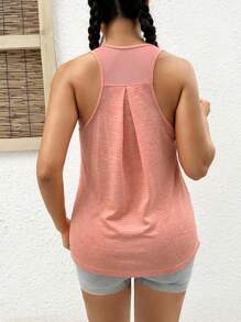 SHEIN Sports Curved Hem Racerback Sports Tank Top - Coral Orange - View 1
