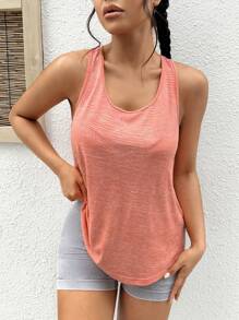 SHEIN Sports Curved Hem Racerback Sports Tank Top - Coral Orange - View 2