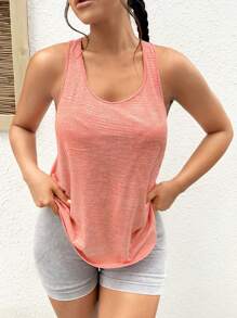 SHEIN Sports Curved Hem Racerback Sports Tank Top - Coral Orange - View 3