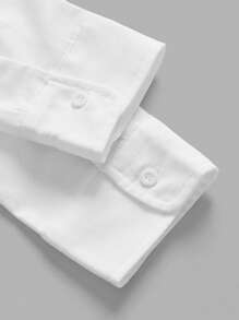 Manfinity BRENVOR Men Cotton Solid Button Front Shirt, Fall, Long Sleeve Top - White - View 3