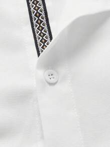 Manfinity BRENVOR Men Cotton Solid Button Front Shirt, Fall, Long Sleeve Top - White - View 4