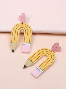 1pair Fashionable Heart & Pencil Drop Earrings For Women For Daily Decoration - Multicolor - View 1