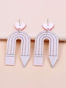 1pair Fashionable Heart & Pencil Drop Earrings For Women For Daily Decoration - Multicolor - View 2
