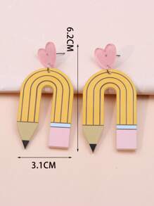 1pair Fashionable Heart & Pencil Drop Earrings For Women For Daily Decoration - Multicolor - View 3