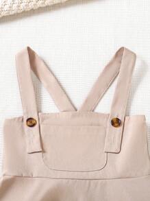 SHEIN Young Girl Camel Elegant Solid Color V-neck Sleeveless Dress With Adjustable Buckle Strap For Summer - Camel - View 3