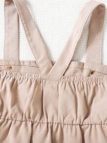 SHEIN Young Girl Camel Elegant Solid Color V-neck Sleeveless Dress With Adjustable Buckle Strap For Summer - Camel - View 6