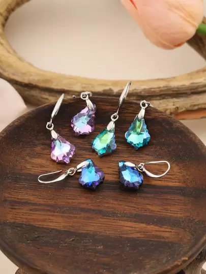 3 par/set Fashionabla barocklönnlöv konstgjorda kristallörhängen för kvinnor, perfekt för dejtingpresent