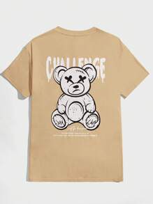 Manfinity VCAY 男士棉標語和卡通圖案T恤 - 卡其色 - 查看 1