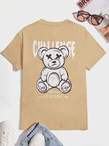 Manfinity VCAY 男士棉標語和卡通圖案T恤 - 卡其色 - 查看 3