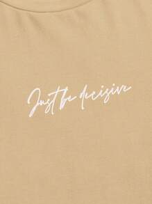 Manfinity VCAY 男士棉標語和卡通圖案T恤 - 卡其色 - 查看 4