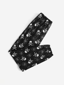 ROMWE Grunge Punk 骷髅图案运动裤，学校 - 黑與白 - 查看 1