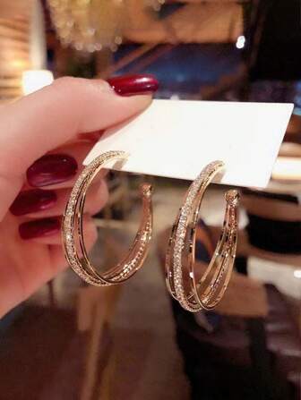 Pendientes de aro abierto con diseño de diamante de imitación