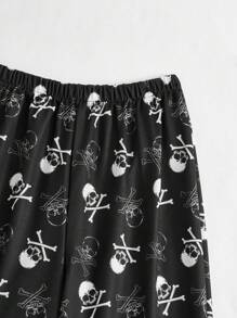ROMWE Grunge Punk 骷髅图案运动裤，学校 - 黑與白 - 查看 5