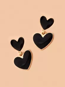 Pendientes con gota en forma de corazón - Negro - Ver 2