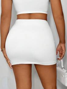 SHEIN SXY Twist Front Bodycon Skirt - White - View 2