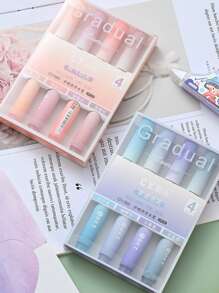 4pcs/set Taro Bread Puff Gradient Fluorescent Highlighter Pens - Multicolor - View 4