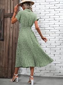 SHEIN Clasi 碎花腰帶襯衫連衣裙 - 綠色 - 查看 2