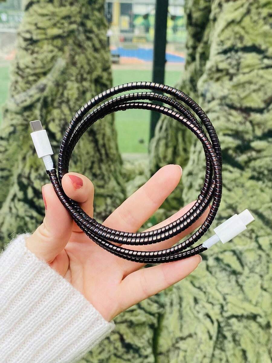 1pc Solid Color PVC Cable Protector - Black - View 1