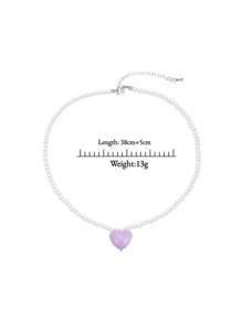 Heart Charm Faux Pearl Beaded Necklace