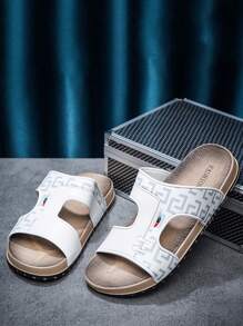 時尚拖鞋適用於男士撞色剪裁設計單帶拖鞋 - 白色 - 查看 4