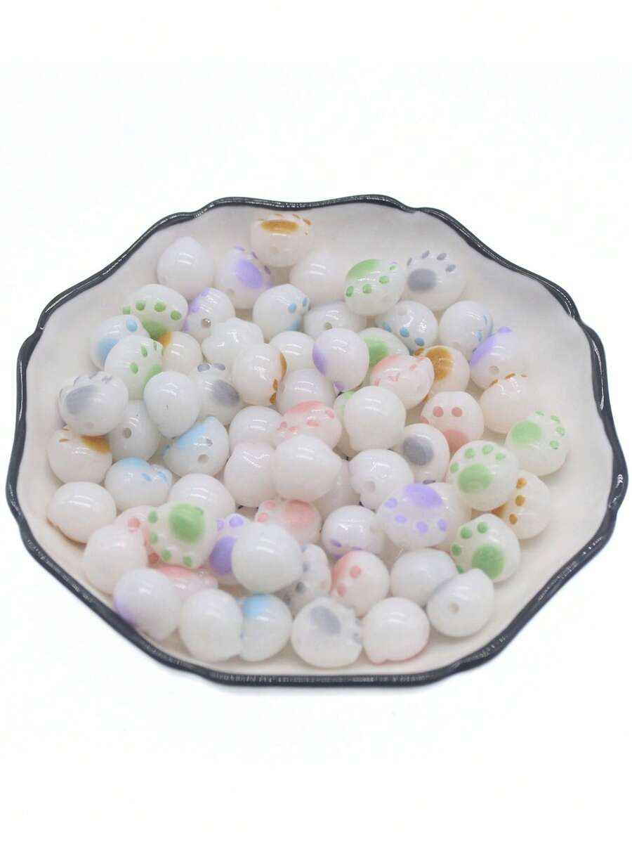 Yiwu Qiyou Accessories Co., LTD 20颗/套 时尚猫爪亚克力珠，适合女性DIY首饰制作 - 灰色 - 查看 1
