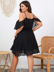 Flouryn Plus Cold Shoulder Ruffle Trim Dress - Black - View 2
