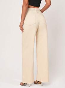 SHEIN Essnce Quần jean nữ Túi Dây kéo Nút màu trơn - Màu Khaki - Xem 2