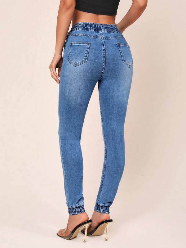 SHEIN Essnce Drawstring Waist Skinny Jeans SHEIN USA