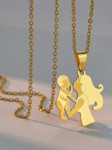 1 vòng cổ mặt dây chuyền mẹ và con bằng thép không gỉ đơn giản và thời trang - Vàng - Xem 1