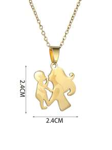 1 vòng cổ mặt dây chuyền mẹ và con bằng thép không gỉ đơn giản và thời trang - Vàng - Xem 3