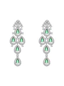 1 Mùa Tốt Nghiệp Trắng Xanh Đính Đá Cubic Zirconia Waterdrop & Bông Tuyết Bông Tai Giọt Dành Cho Nữ, trang Sức Tuyệt Đẹp Dành Cho Các Bữa Tiệc - Bạc - Xem 1