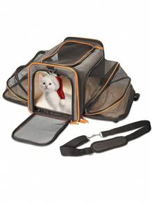 1pc Cat Dog Carrier Expandable Pet Carrier with Removable Fleece Pad and Pockets for Cats/Puppy - Light Grey - View 1