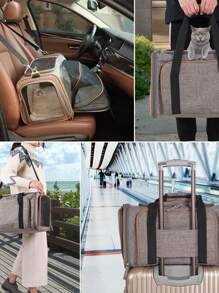 1pc Cat Dog Carrier Expandable Pet Carrier with Removable Fleece Pad and Pockets for Cats/Puppy - Light Grey - View 5