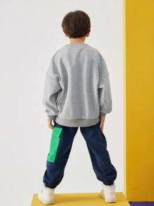 男孩寬鬆春秋保持印花衛衣，簡約設計，適合春秋日常穿著 - 灰色 - 查看 2