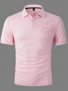 Manfinity Homme 男士拼接邊POLO衫 - 淺粉色 - 查看 4
