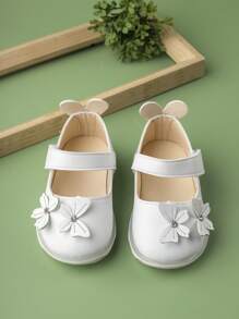 Baby Girls Butterfly & Rhinestone Decor Hook-and-loop Fastener Design Sweet & Cute Mary Jane Flats For Outdoor