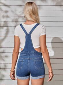 SHEIN Áo liền quần và áo liền quần denim dành cho bà bầu Nút Túi màu trơn - Rửa trung bình - Xem 2