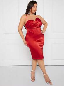 SHEIN SXY Plus Draped Collar Satin Cami Dress
